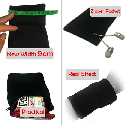 Badminton Tennis Sport Armband with Sweatproof Zipper Pocket Multi-Functional Gym Running Cycling Wrist Wallet for 4-6.5" Phones