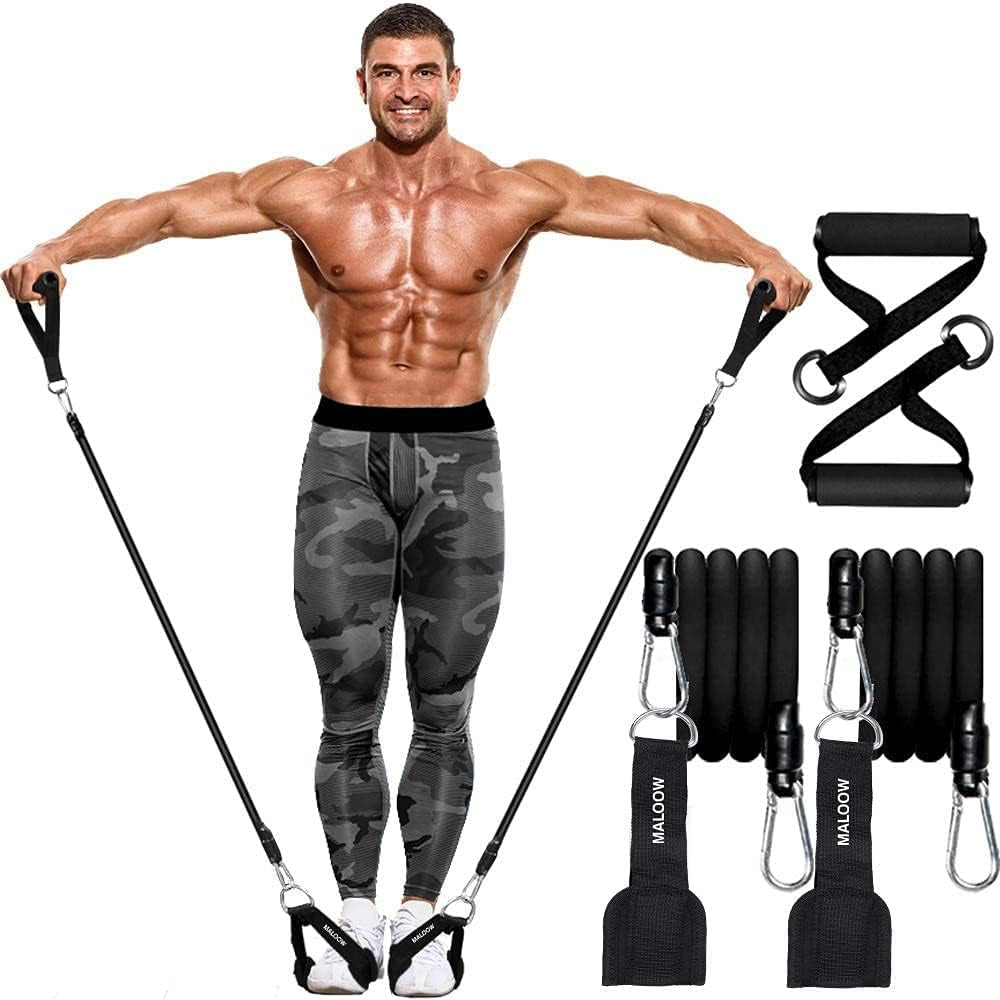 Adjustable Pilates Bar Kit with Resistance Bands,Portable Yoga Exercise Sticks&2 Sets Stackable Resistance Bands for Toning Muscle,Legs,Butt.Stretched Fusion Pilates Home Gym,Full Body Workout