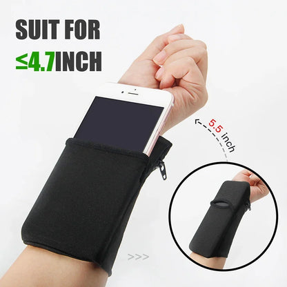 Badminton Tennis Sport Armband with Sweatproof Zipper Pocket Multi-Functional Gym Running Cycling Wrist Wallet for 4-6.5" Phones