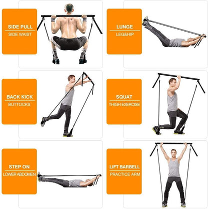 Adjustable Pilates Bar Kit with Resistance Bands,Portable Yoga Exercise Sticks&2 Sets Stackable Resistance Bands for Toning Muscle,Legs,Butt.Stretched Fusion Pilates Home Gym,Full Body Workout