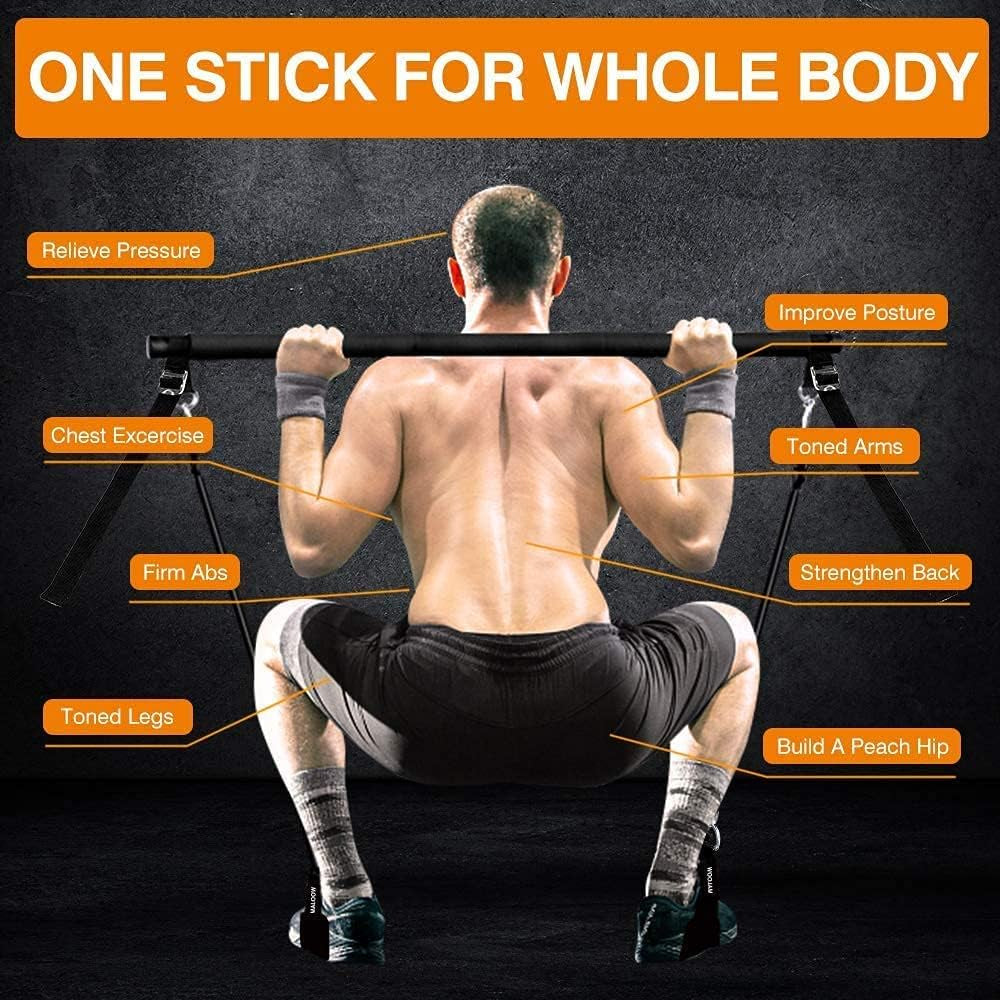 Adjustable Pilates Bar Kit with Resistance Bands,Portable Yoga Exercise Sticks&2 Sets Stackable Resistance Bands for Toning Muscle,Legs,Butt.Stretched Fusion Pilates Home Gym,Full Body Workout